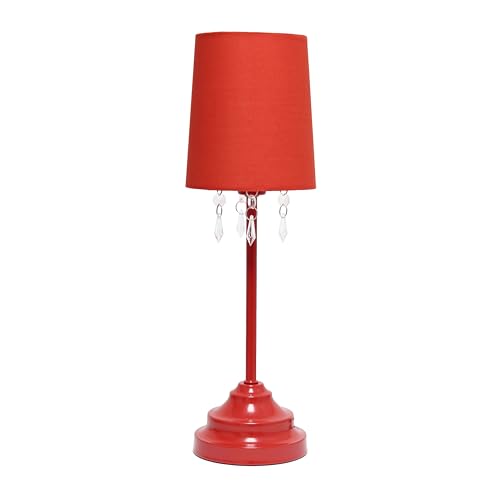 Simple Designs Painted Iron Table Lamp with Dangling Crystals, Red