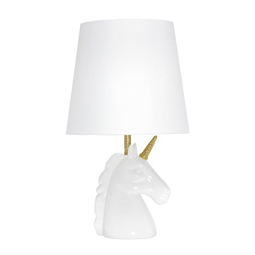 Simple Designs LT1078-GLD Sparkling Glitter Unicorn Table Lamp for Kids Room, Nursery, Living Room, Bedroom, Playroom, Foyer, Gold Glitter, Matte White
