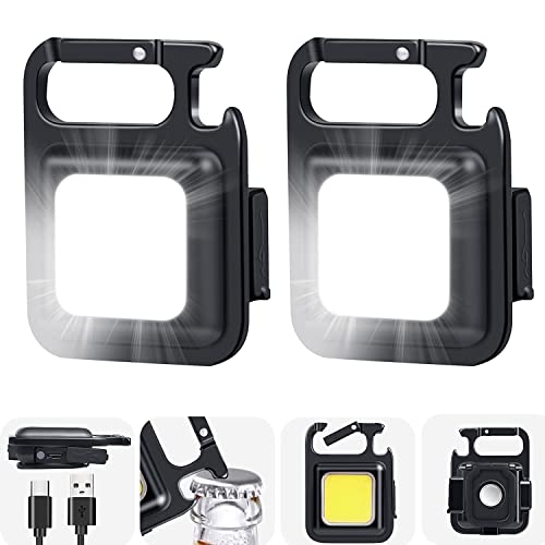 Keychain LED Light 2-Hours Battery Life with Bottle Opener, Magnetic Base and Folding Bracket Mini COB 1000 Lumens Rechargeable Emergency Light for Fi