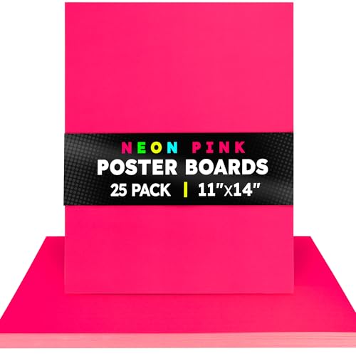 Hygloss Medium Poster Board 11x14 - 25 Neon Pink Single Color Poster Boards Bulk Pack - 10 Pt. Thickness Colored Poster Board Paper for Projects, Signs, Displays - Posterboard Multipack 11" x 14"
