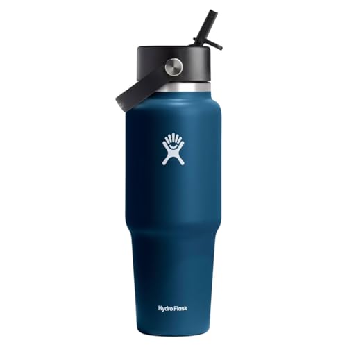 Hydro Flask Travel Water Bottle - Insulated Stainless Steel - Wide Straw Lid, Non Spill, Leakproof in 32 Oz Indigo Blue