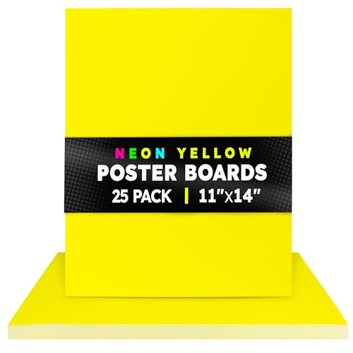 Hygloss Medium Poster Board 11x14 - 25 Neon Yellow Single Color Poster Boards Bulk Pack - 10 Pt. Thickness Colored Poster Board Paper for Projects, Signs, Displays - Posterboard Multipack 11" x 14"