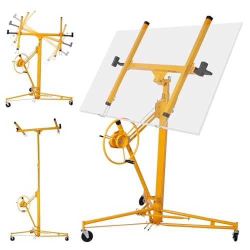 Rovibek Drywall Lift 11FT, Drywall Jack Lift Sheetrock Lift for Ceiling 360° Adjustable, Drywall Panel Hoist 150 lbs Heavy Duty Drywall Lifter, Foldable Sheetrock Lift for Home Improvement (Yellow)