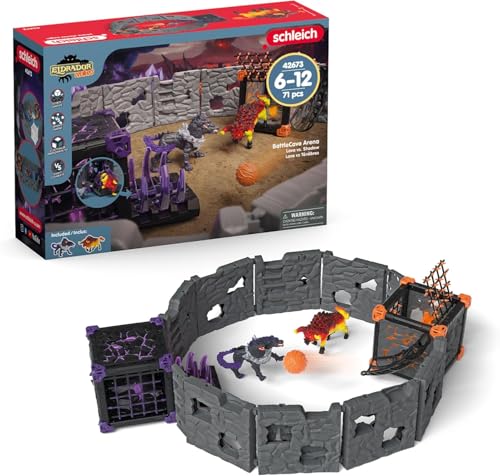 Schleich Eldrador Creatures - 71 PC BattleCave Arena Lava Vs. Shadow Playset - Lava Bull and Shadow Hound Set - Animal Monster Figurines for Boys and Girls - Fun Beast Toys for Kids Ages 7+ | 42673