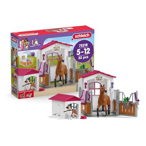 Schleich Horse Club - 32 PC Stall and Doghouse Playset with Horse Figurine and Toy Dog for Girls and Boys - Kids Ages 5+ | 72218