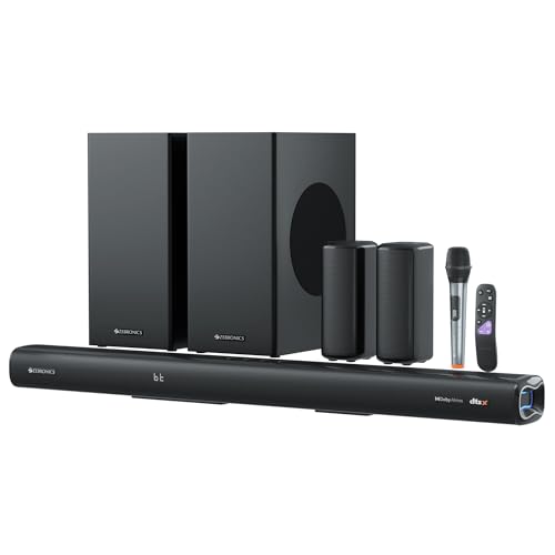 ZEBRONICS Juke BAR 9900 Soundbar, 725 Watts, DTS X, Dolby Atmos, 5.2.4 CH, 2X Wireless (Subwoofer & Satellites), BT v5.3 | HDMI eARC | Optical in | AU