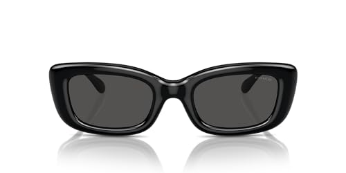 COACH Women's HC8390U Sculpted C Hardware Universal Fit Rectangular Sunglasses, Black/Grey Solid, 51 mm