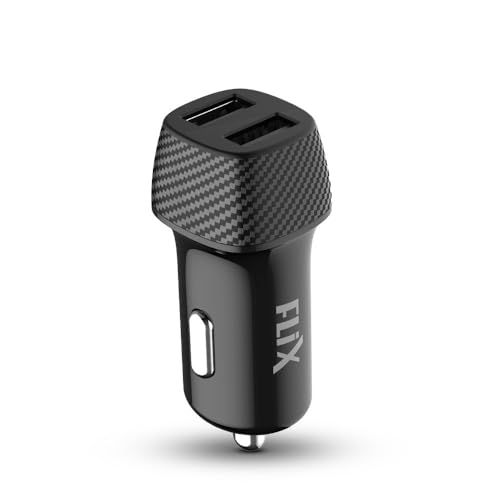 FLiX (Beetel) 2.4A Fast Charging Car Charger, Dual USB Type A connectors, Compatible with All Smartphones, Dashcams, Power Banks & Many More, Supports