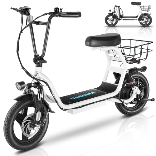 Caroma Electric Scooter with Seat, 800W Peak Motor, 15/25/30 Miles Range, 20Mph Top Speed, Foldable Electric Scooter for Adults, 14" BigTire E Scooter for Commuting with Shock Absorbing