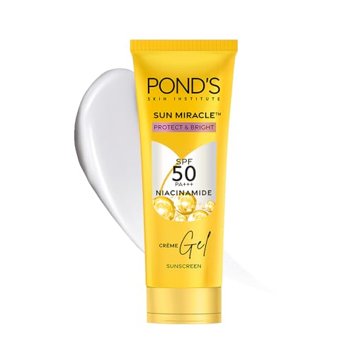 POND’S Sun Miracle SPF 50 PA+++ Crème Gel Sunscreen -Protect & Bright, With 3% Niacinamide, Fade Dark Spots in 4 Weeks, Lightweight, No White Cast 12g