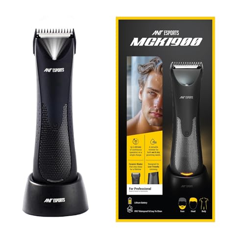 Ant Esports MGK1900 Waterproof IPX7 Cordless Trimmer for Men with Skin Safe Tech,No Nicks with Ceramic Blade,LED Torch with USB-C Fast Charging Dock,I