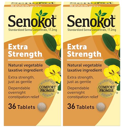 Senokot Extra Strength Natural Vegetable Laxative for Gentle Overnight Relief Occasional Constipation, 36 Count (Pack of 2)