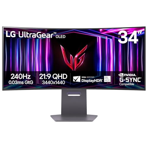 LG 34GS95QE 34-inch Ultragear OLED Curved Gaming Monitor WQHD 1440p 800R 240Hz 0.03ms AMD FreeSync Premium Pro NVIDIA G-Sync HDMI 2.1 DisplayPort Tilt/Height/Swivel Stand Black