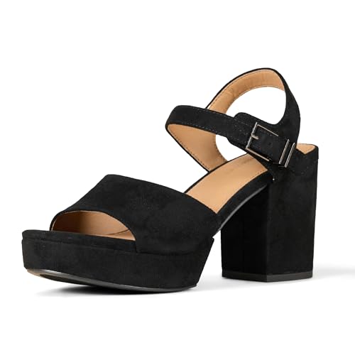 Amazon Essentials Women's Platform Heel Sandal, Black Faux Suede, 9
