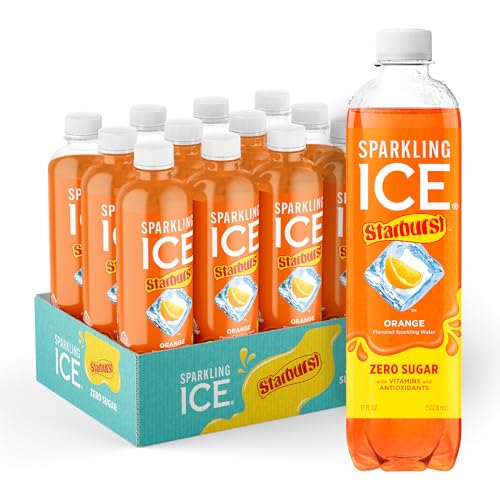 Sparkling Ice STARBURST Orange, Zero Sugar Flavored Sparkling Water, with Vitamins and Antioxidants, Low Calorie Beverage, 17 fl oz Bottles (Pack of 12).