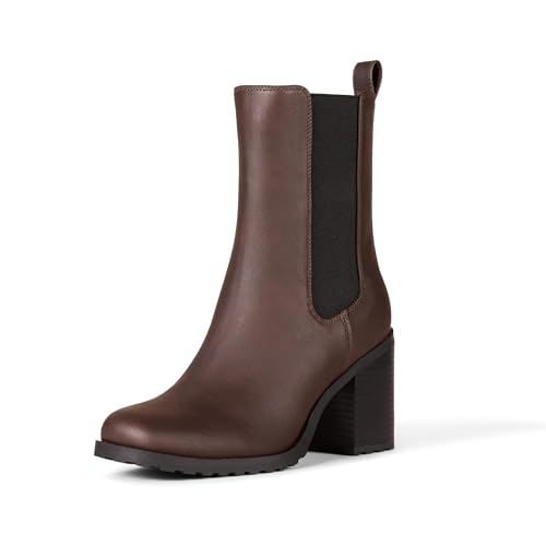 Amazon Essentials Women's Mid Calf Heeled Chelsea Boot, Dark Brown, 8