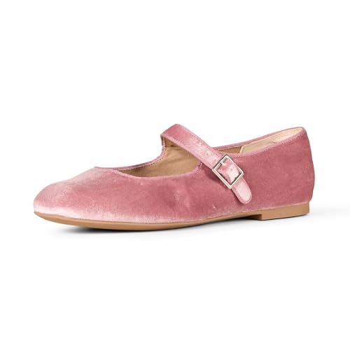 Amazon Essentials Women's Mary Jane Ballet Flat, Mauve Velvet, 8