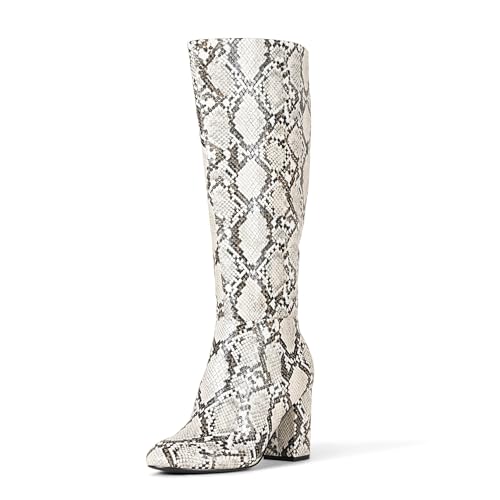 Amazon Essentials Women's Tall Heel Boot, Snake Faux Leather, 8.5
