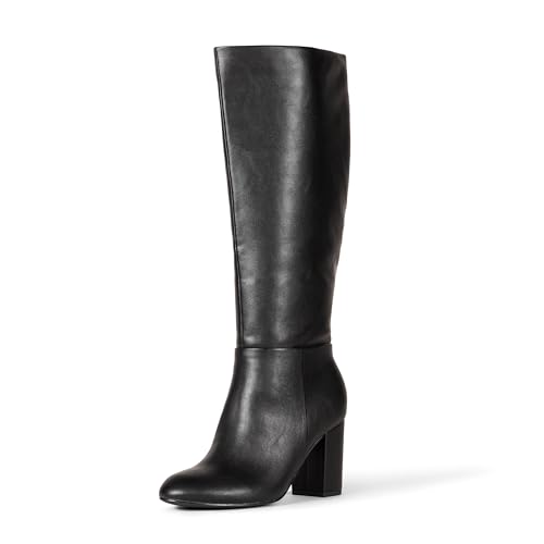 Amazon Essentials Women's Tall Heel Boot, Black Faux Leather, 8 Wide