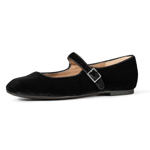 Amazon Essentials Women's Mary Jane Ballet Flat, Black Velvet, 13