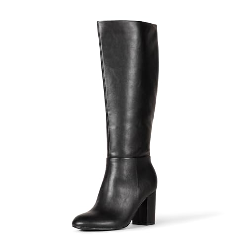 Amazon Essentials Women's Tall Heel Boot, Black Faux Leather, 11 Wide