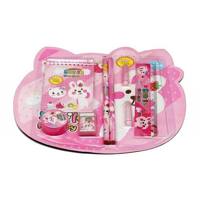 ATEVON 8-in-1 Cute Stationery Gift Set for Kids – Includes Notebook, Pencils, Eraser, Sharpener, Scale, Pencil Cap, and Tape – Cartoon Animal Design f
