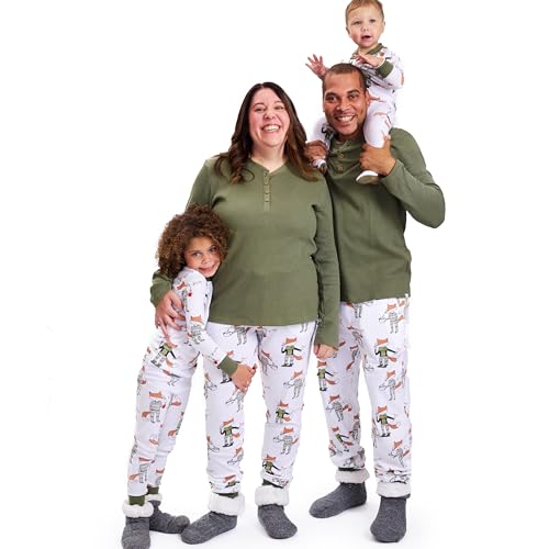 HonestBaby Family Matching Holiday Pajamas Organic Cotton for Men, Women, Kids, Toddlers, Baby Boys, Girls, Unisex Pets, Foxy Green, Newborn