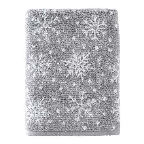 SKL Home Christmas/Winter Scattered Snowflakes Bath Towel, Gray