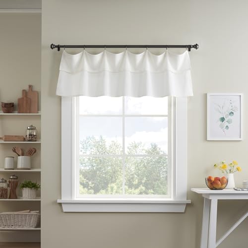 Mercantile Drop Cloth Valance, Light Filtering Ring & Tab Top, 16 in Long x 60 Wide, Farmhouse Single Window Valance, Kitchen, Bedroom, Living Room, Dining Room, Off White