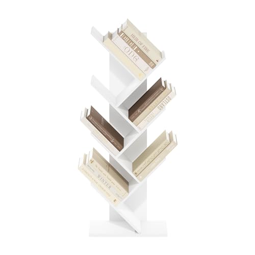 Furinno Tree Book Shelf, 7-Tier Bookshelf with Angled Open Shelf, Tree Bookcase for Room Decor, 8.4 x 15.7 x 39.4, for O