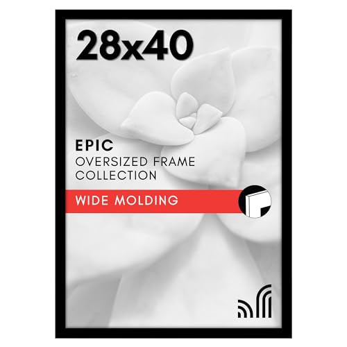 Americanflat 28x40 Poster Frame with Polished Plexiglass - Black Picture Frame - Wide Photo Frames Made of Engineered Wood for Vertical or Horizontal Wall Display - Epic Collection - Black