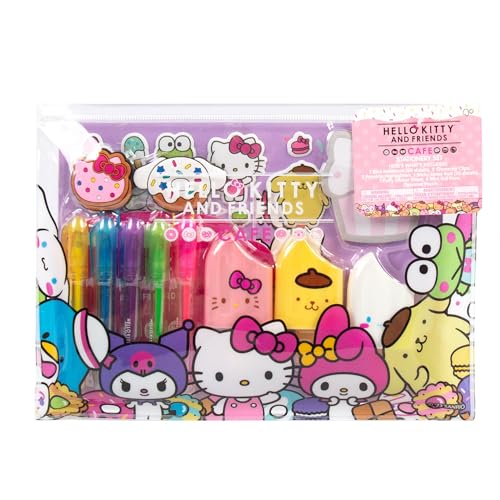 Hello Kitty 22-Piece Kawaii Stationery Set, Cute School Supplies, Sanrio Accessories, Includes Notebook, Squishy Stickers, Sanrio Pens, Travel-Friendly, Easy Storage, Collectible, Unisex, Ages 4+