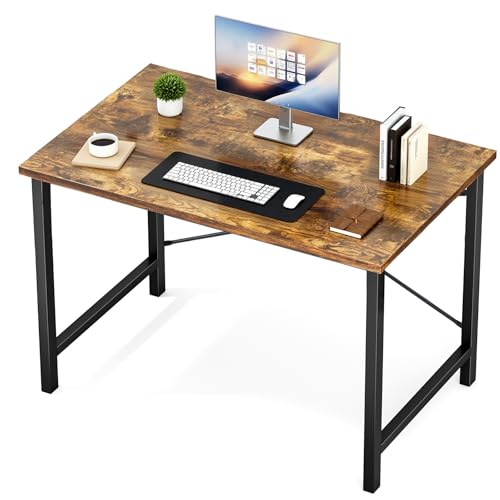 Sweetcrispy Computer Small Office Desk 40 Inch Student Kids Study Writing Work with Headphone Hooks & Storage Bag Modern Simple PC Home Bedroom Table, Rustic Brown