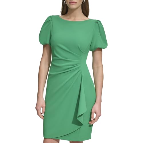 DKNY Women's Short Sleeve Boat Neck Side Ruched Dress, Apple Green, 6