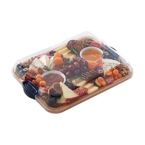 FARBERWARE Build-A-Board Bamboo Cutting Board with Built-in Compartments, Clear Locking Lid &amp; Navy Handles, Ideal fo