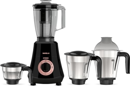 Havells Hydro Plus 1000 Watt Mixer Grinder 4 Jar Mixer Grinder |1.75L Break-Resistant Blending Jar | 304 SS Rust-Resistant Blades | 22000 RPM High-Spe