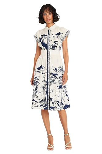Maggy London Collared Neck Button Multi Occasion Dresses for Women, Cream/Navy