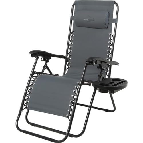 Alpine Mountain Gear Heavy Duty Zero Gravity Chair with Adjustable Reclining, Extra Large Side Table, Gray 600D Polyester, Powder-Coated Steel Frame, 300 lbs Capacity