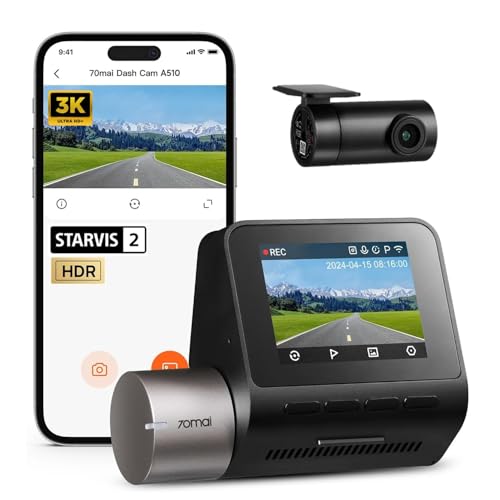 70mai A510 HDR 3K Dual Channel Dash Cam, BITA 2026 Best Dashcam Award Winner, STARVIS 2 IMX675 Sensor, ADAS, GPS Logger, MaiColor Vivid+ Night Owl