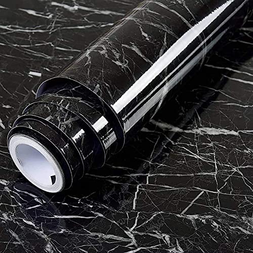 Arto Black Marble Kitchen Oil Proof Aluminium Foil Stickers, Kitchen Backsplash Wallpaper, Self-Adhesive Wall Sticker Waterproof Anti-Mold and Heat Re