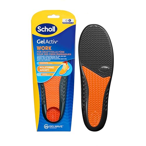 (-23%) Scholl GelActiv Work Einlegesohlen für Männer, ganztägiger Komfort bei der Arbeit, hält die Füße frisch und kühl, Stoßdämpfung und komfortable Polsterung mit GelWave-Technologie, Größe 40.5-46