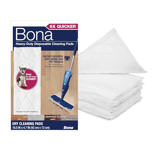 Bona Multi-Surface Floor Cleaning Pads - 18 Refills - Heavy-Duty, Disposable, Microfiber Pads for Easy Floor Cleaning