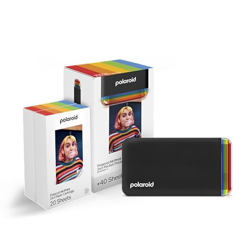 Polaroid Hi-Print + Paper Bundle- 2nd Generation Bluetooth Connected 2x3 Pocket Photo Dye-Sub Printer - Black Printer + 40 Photos (6439)
