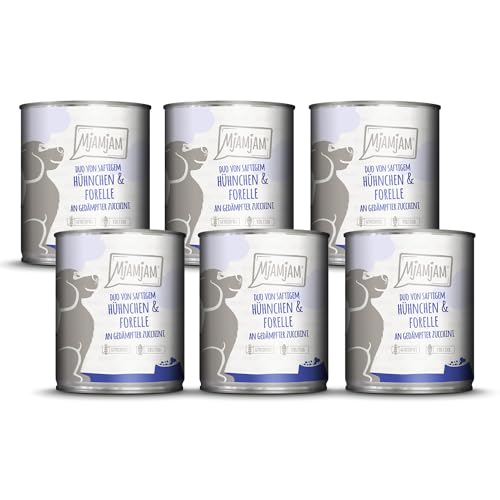 🔥 SELTEN SO GÜNSTIG (-56%) MjAMjAM - Premium Nassfutter für Hunde - DUO von saftigem Hühnchen & Forelle an gedämpfter Zucchini, 6er Pack (6 x 800g), getreidefrei mit extra viel Fleisch