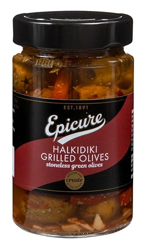 Epicure Grilled Stoneless Halkidiki Green Olives, Preserved Bold Flavour, Premium Mediterranean Cuisine, 290 g