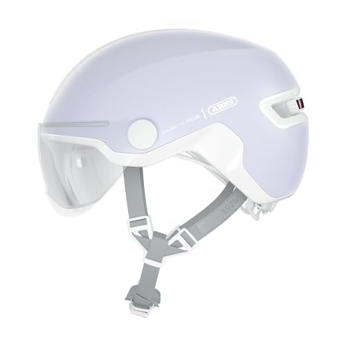 ABUS HUD-Y ACE city helmet - stylish bike helmet with visor and magnetic, rechargeable LED rear light - for men and women - black, size M
