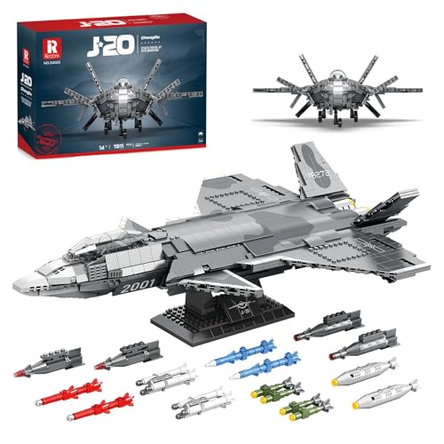 Reobrix 33025 J-20 Model Building Kit, Fighter Jet Building Block Set, Military Plane Toy...