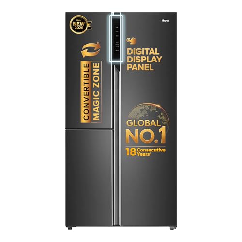 Haier 598 L 3 Star Frost Free Expert Inverter 3-Door Side by Side Refrigerator (HRT-683GK, Graphite Black, Magic Convertible, Deo Fresh Technology, 20