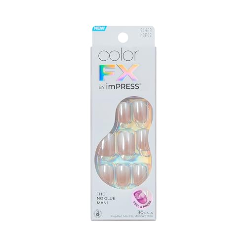KISS colorFX by imPRESS Press On Nails, ‘Connection’, Solid White, Short Squoval, IMPROVED adhesive, Up to 10-Day Hold, Nail Kit Includes 30 Fake Nails, Prep Pad, Manicure Stick, Mini Nail File