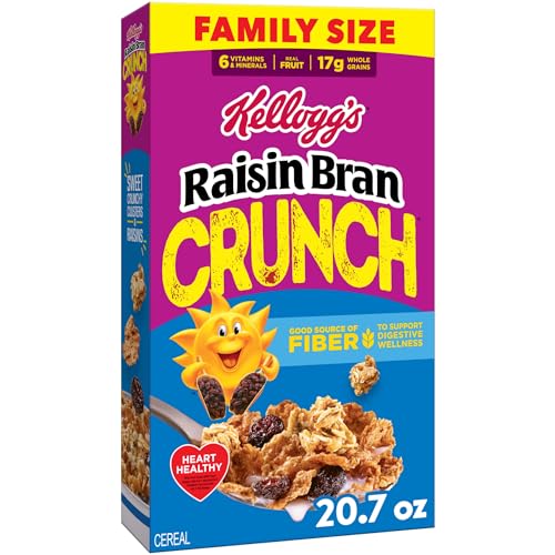 Kellogg's Raisin Bran Crunch Breakfast Cereal, Fiber Cereal, Family Breakfast, Family Size, 20.7oz Box (1 Box)